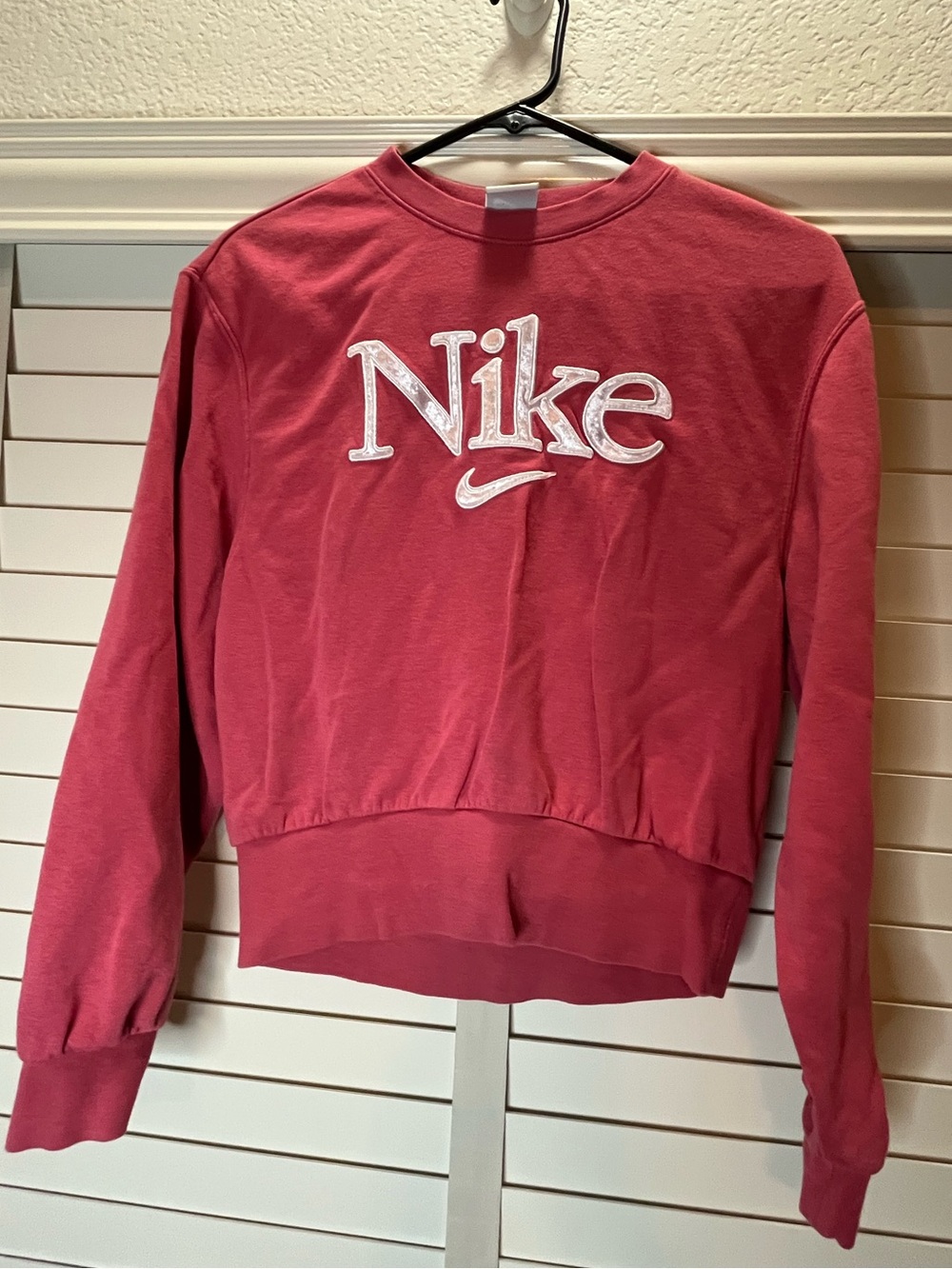 Nike Women's Rose Pink Crew Sweatshirt with Embroidered Logo